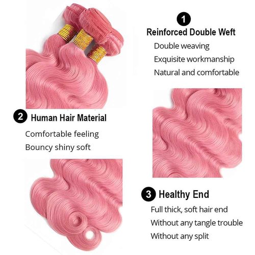 Pink Body Wave Bundles Human Hair Light Pink Bundles 28 28 28 Inch Niegmeag Unprocessed Peruvian Virgin Remy Hair Extensions