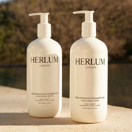 Herlum Hand & Body Lotion - Lightweight & Fast-Absorbing with Murumuru Butter, Sweet Almond Oil & Cocoa Seed Butter, For Women & Men, Vegan, Grapefruit & Sandalwood Scent, 500ml - Made in the UK
