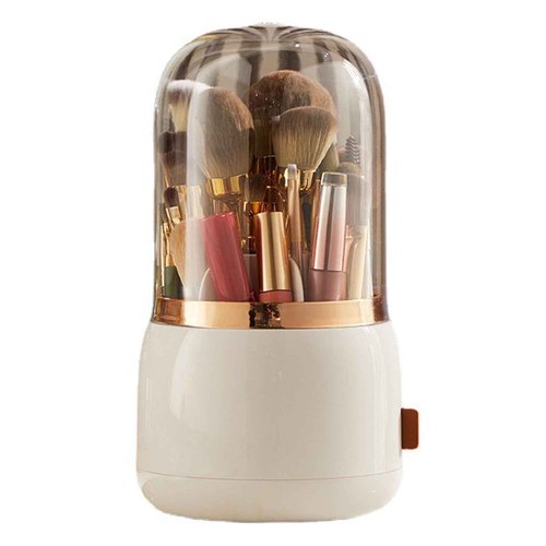Beufee Makeup Brush Holder, Makeup Brush Organizer Makeup Brush Holder Organizer with Lid 360° Rotating Makeup Storage for Home (White)