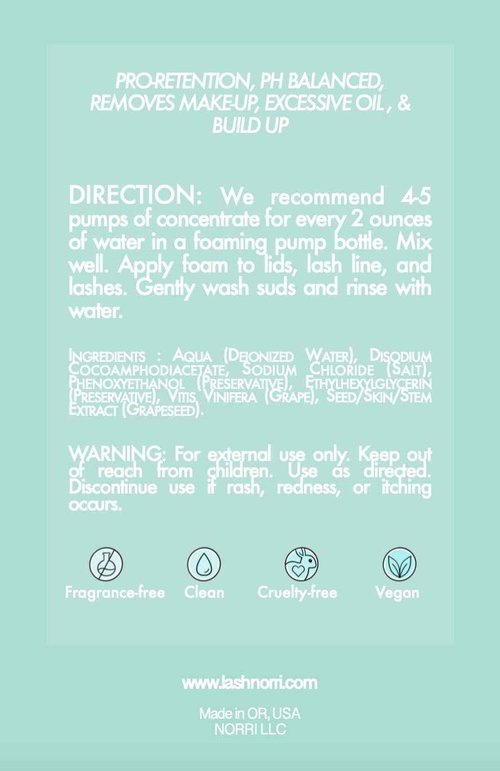 Norri Lash Shampoo Concentrate - 8oz / 237ml (1 Bottle makes 64oz) - Value Size with Labels included