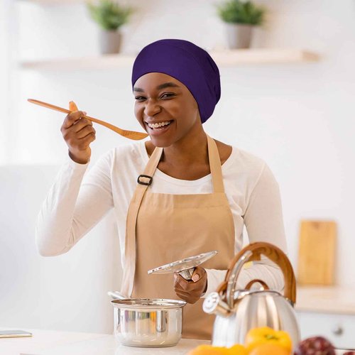 Heywhose 4 Pieces Satin Lined Sleep Bonnet - Adjustable Sleeping Cap Slouchy Beanie Hat for Curly Hair