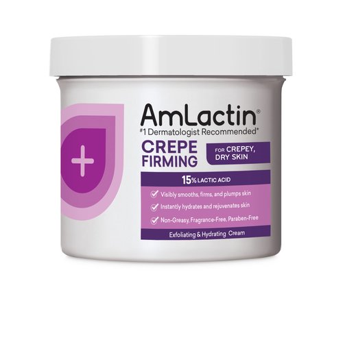 AmLactin Crepe Firming Cream - 12 oz Body Cream with 15% Lactic Acid - Exfoliator and Moisturizer for Crepey, Dry Skin & Ultra Smoothing - 4.9 oz Body & Hand Cream with 15% Lactic Acid