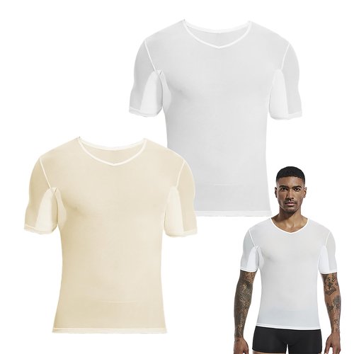 satithry 2 PCS mesh Men's Underarm Anti Sweat Spot Shirt Guard Undershirts with Sweat Pads for Men (US, Alpha, Medium, Regular, Regular, WB)