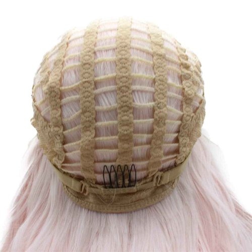 iwonawig Long Wavy Lace Wigs White Pink Half Hand Tied Synthetic Lace Front Halloween Heat Resistant Wig