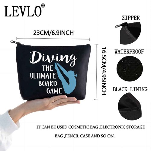 LEVLO Springboard Diving Cosmetic Bag Platform Gift - The Ultimate Board Game Makeup Zipper Pouch Bag (Black)