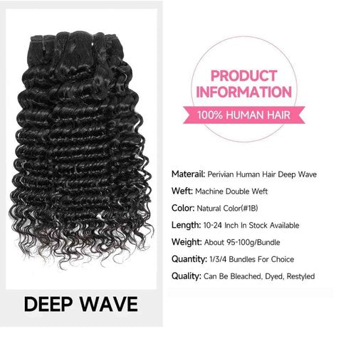 Deep Wave Human Hair Bundles 10 12 14 Inch Deep Curly Bundles Human Hair Double Weft 12A Brazilian Virgin Remy Hair Full and Thick