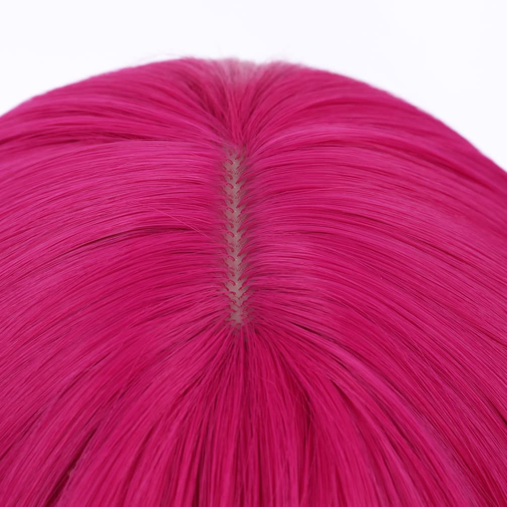 BERON 26 Inches Hot Pink Wig Long Wavy Wig with Bangs Synthetic Wig Long Wig Rose Red Wigs for Daily Party with Wig Cap