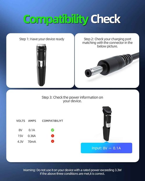 8V Power Cord Fit for Philips Norelco HQ840 Multigroom Series 3000 MG3750 Shaver Charger Supply Adapter 5Ft