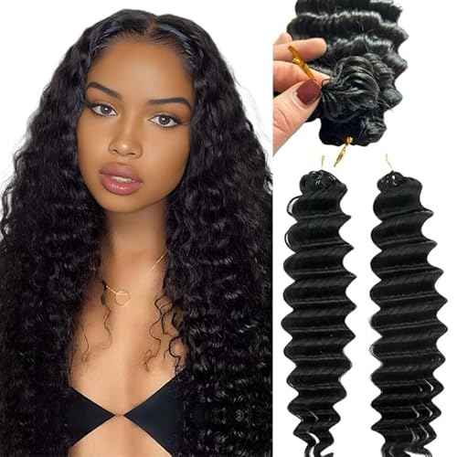 100% Human Hair Knotless Pre-Separated Crochet Hair Extensions Deep Culry Feather Hair Deep Wave Feather Line Hair Extensions Natural Color 16Inch 120g