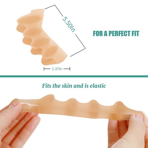 4 Pcs Silicone Toe Spacers – Yoga Toe Separators for Toe Straightening & Relaxation | Correct Overlapping Toes, Bunions, Hammer Toe | Toe Support toe separators for Women & Men (Tan, 5.5)
