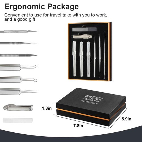 8PCS Blackhead Remover Comedone Extrator Kit, Pimple Extractor Acne Removal Tool Kit, Curved Blackhead Tweezers Kit, Comes with Alcohol Tablets and Magnifying Glasses for Blemish Removal (Gift Box)
