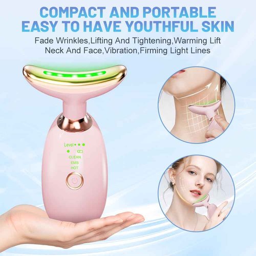 Mdewirt Face and Neck Massager Tool, 3 Color LED Red-Light-Therapy Wand for Skin Care