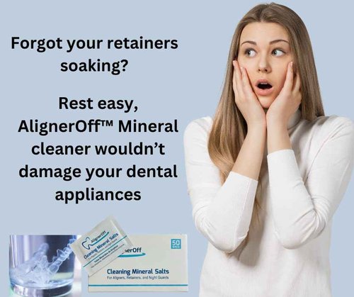 AlignerOff Cleaning Mineral Salts – Cleaner Crystals for Aligners, Retainers, Nightguards, & Dentures– Removes Stains, Plaque & Odors – Daily Safe Formula for Dental Appliances-3g Powder