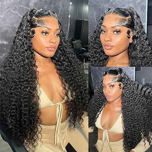 13x6 HD Lace Front Wigs Human Hair Deep Wave Human Hair Wigs for Women Pre Plucked 180% Density Deep Curly Lace Frontal Wig 26 Inch Glueless Deep Wave Human Hair Lace Front Wigs