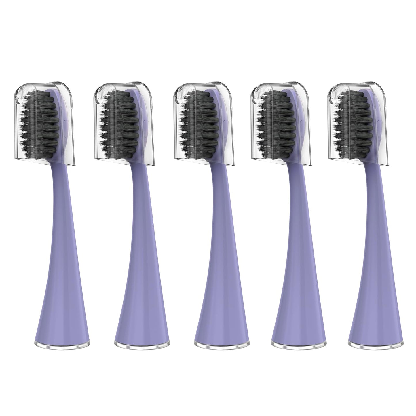 YUNCHI Replacement Toothbrush Heads for Burst Electric Toothbrush Adults with Dust Cover Caps, Soft Charcoal Bristles for Deep Cleaning, Plaque Removal and Whiting Teeth, 5 Count, Lavender