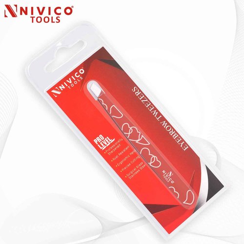 NIVICO Eyebrow Tweezer Hair Removal, Slant Stainless Steel 9.5cm Ingrown Facial Hair Tweezers for Men And Women (Red Coated)