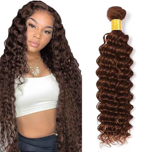 Human Hair Bundles Deep Wave 26 Inch Single Bundle #4 Chocolate Brown Human Hair Unprocessed Native Virgin Hair 100g Total 1 Extension Wet and Wavy Human Hair Extensions for Black Women