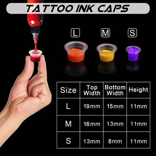 Tattoo Ink Caps Kit - Yuelong 300pcs Mixed Tattoo Caps with 2 Cups Holder Kit Disposable Pigment Caps Cups Plastic Permanent Makeup Ink Cups Holder Container Caps Tattoo Ink Supplies