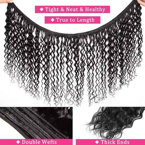 Water Wave Bundles Human Hair 20 22 24 Inch Deep Curly Human Hair Bundles 100% Unprocessed Brazilian Natural Wave Quick Weave Hair for Women Natural Black
