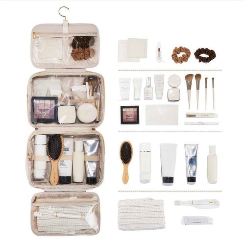 OLBUPS Portable Large Capacity Cosmetic Bag, Skincare Products, Makeup Brush Storage Bag, Double Layer Makeup Bag (Upgraded-White)