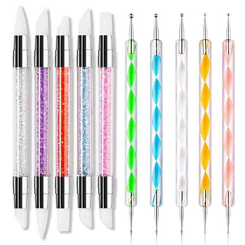 Silicone Sculpture Pen and Dotting Tool 10 Pcs Kit Double End Brushes for Nail Art Salon or at Home