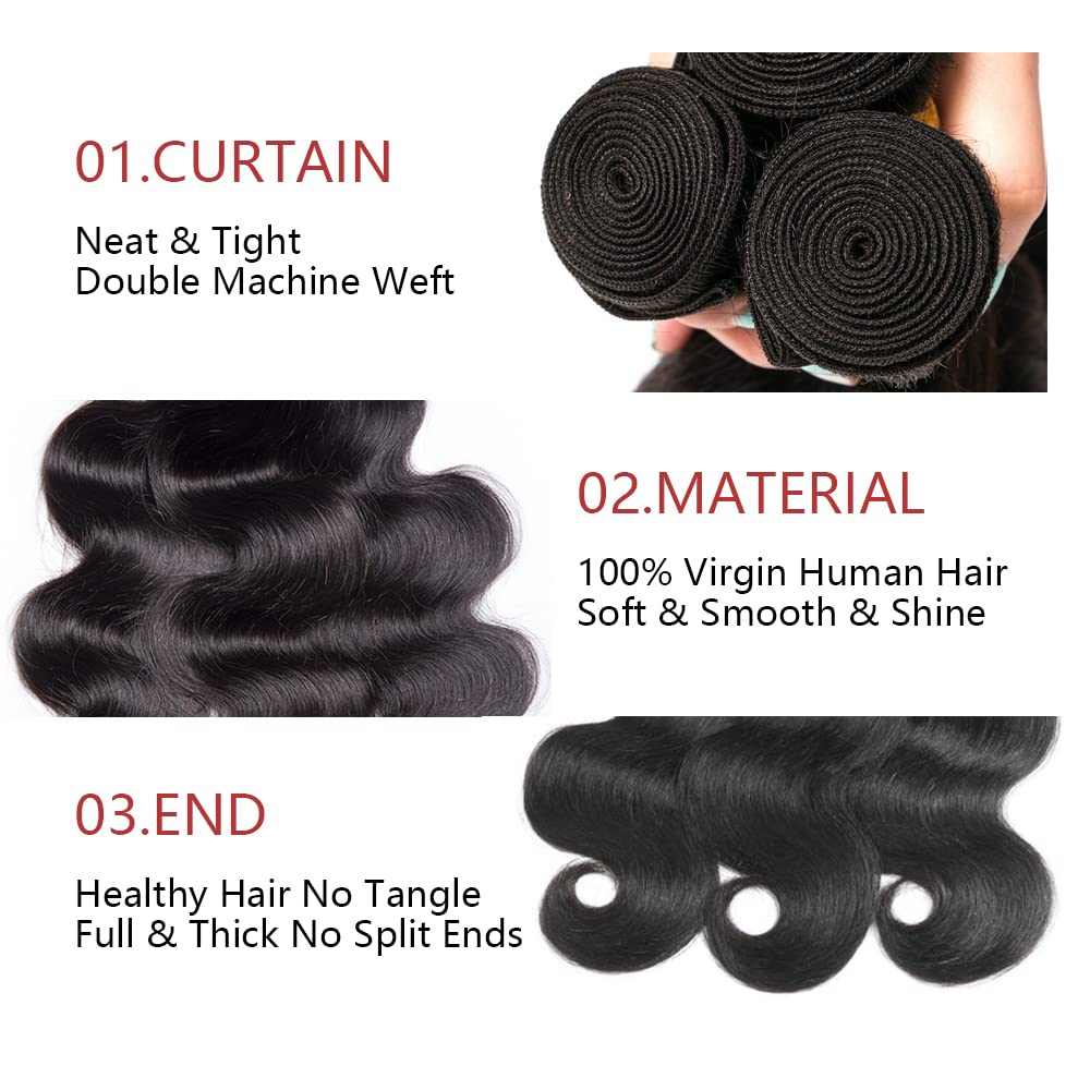 8A Body Wave Hair Bundles Brazilian Virgin Human Hair Bundles Body Wave 20 Inch 100% Unprocessed Virgin Hair Bundles Body Wave Weave Hair Human Bundles