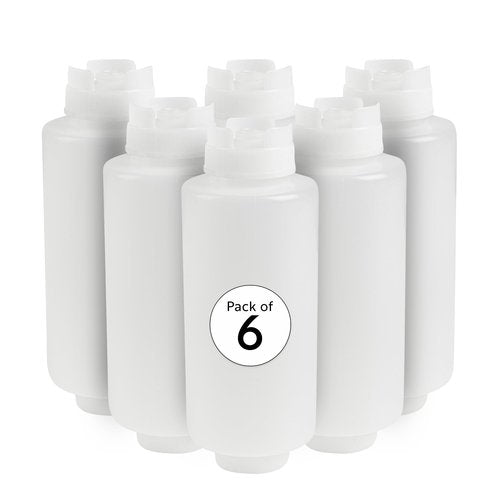 Restaurantware First In First Out 32 Ounce Condiment Squeeze Bottle 6 Refillable Lid FIFO Squeeze Bottle - Precision Dispensing Tip Flexible Clear Plastic Squeeze Bottle For Sauces