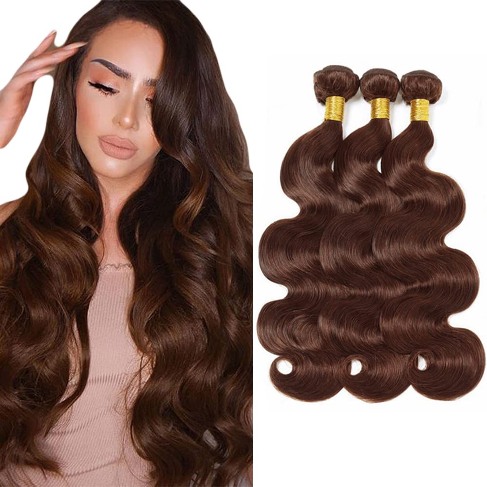 Chocolate Brown Bundles Human Hair Dark Brown Bundles Brown Body Wave Bundles Grade 8A Brazilian Virgin Hair 3 Bundles 20 22 24 Inch Color #4 Body Wave Bundles Brown Bundles