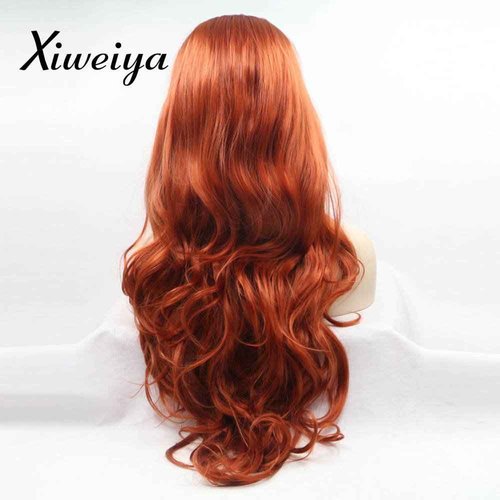 Xiweiya Long Wavy Copper Red Lace Front Wig Glueless Free Part Auburn Color Synthetic Wig for Women, Drag Queen with Heat Resistant Fiber Hair Replacement Wig Cosplay Halloween Wig 24 inch