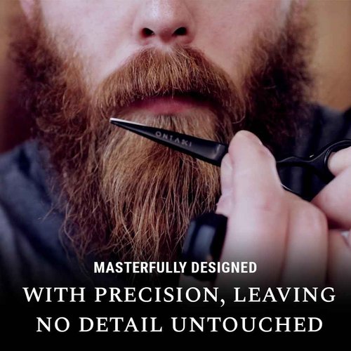 Ontaki Professional Beard Scissors for Men - 5 in Hand-Forged Black 410C German Steel - Includes 2 Combs & PU Pouch - Beard & Mustache Grooming Kit