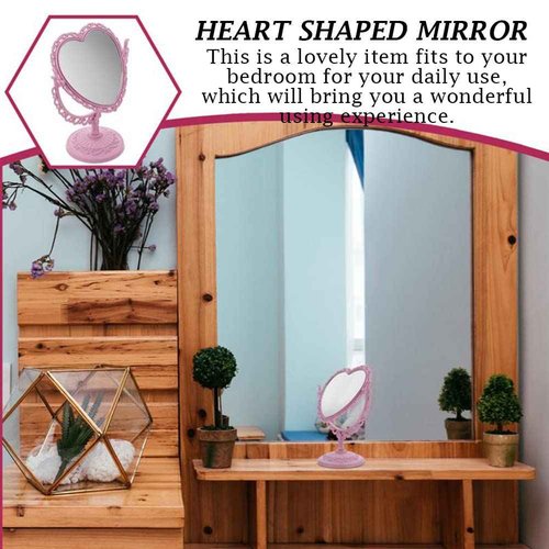 AKOAK Heart-Shaped Cosmetic Mirror - Plastic, Double-Sided, Rotatable, Lightweight - Bathroom & Bedroom Mirror (Pink)