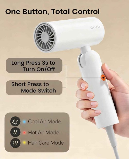 Travel Hair Dryer, Dual Voltage with Auto-Sensing, 1B Plasma Particles, 200times/s Temp Control, Portable Blow Dryer with Single-Sided Comb, White