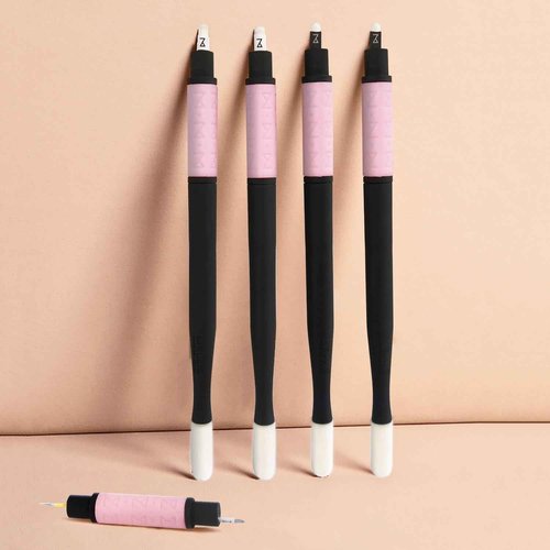 ACK OF 10 Mellie Microblading Disposable Pen 2 IN 1 - Sterilized Blade & Shade - Comfortable Silicone Grip With Pigment Sponge Microblade Best Eyebrow Supplies Kit (U18 NANO/U18)