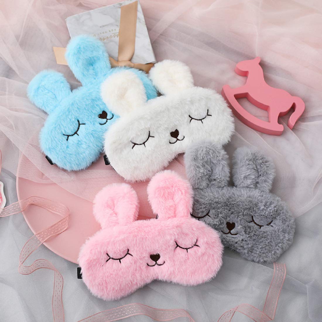 Cartoon Animal Funny Sleep Mask with Eyes Pink Bunny Rabbit Sleeping Eye Mask Plush Rabbit Eye Mask Sleeping Mask Blindfold