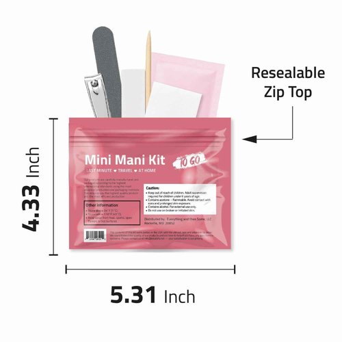 Mini Mani Kit – Disposable Manicure Set with Nail Clipper, File, Buffer, Cuticle Stick, Remover Pad & Alcohol Wipe – Single-Use Nail Care Kit for Travel, Events, or Bulk Hygiene (Regular, 5, Count)