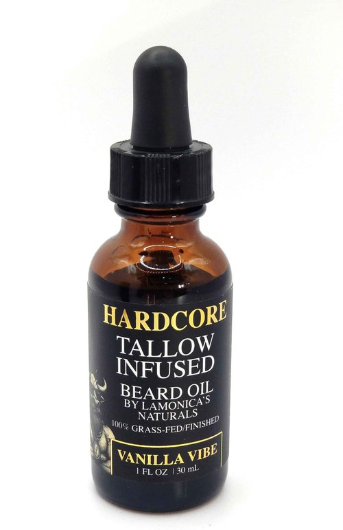 LAMONICA'S NATURALS Beard Oil for Men –TALLOW-INFUSED, Softens & Moisturizes Beard – Organic Sanadalwood + USDA Vanilla Scent – Veteran-Owned Grooming – HARDCORE