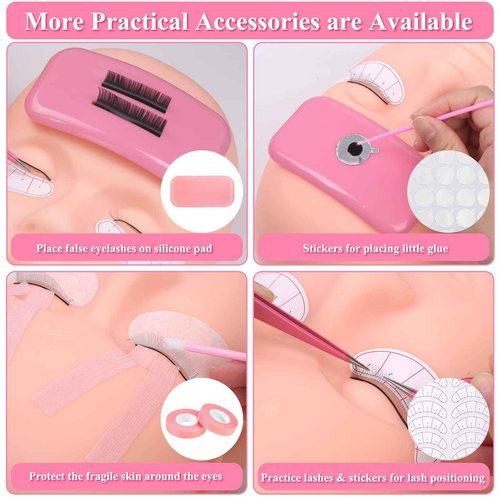 Lashes Kit for Beginner, Eyelash Extension Kit with Eye Lash Mannequin Head, Individual Lash Glue, Eyelash Remover, Fan, Extension Supplies Tools for Practice Training