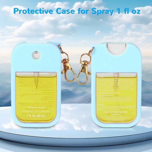 KYRGEU Hand Sanitizer Spray Case Compatible with Touchland Power Mist 1 oz – Silicone Case with Keychain for Touch Land Mist 1 fl oz（30 ml）, Hand Sanitizer Accessory for 1 fl oz (Blue, 1 Pack)