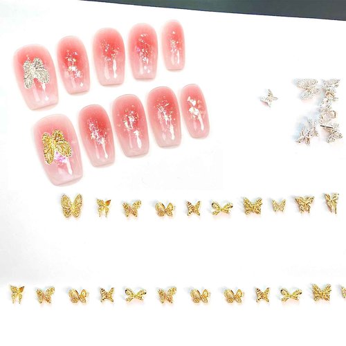 100 PCS Butterfly Nail Charms - Gold, Silver, 3D for Acrylic Nails
