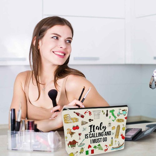 Girlly Italy Travel Essentials Gift: Small Makeup Bag Italy Is Calling And I Must Go For Teen Girl & Women Travellers.Ideal Trip Gift Cosmetic Bag For Travel, Birthdays, & Christmas