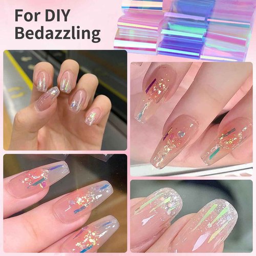 Kikonoke Aurora Glass Paper Nail Art Sticker 10 Sheets Gradient Laser Broken Glass Paper Nail Decals Reflective Mirror Design Cellophane Nail Supplies for Girls Women DIY Nail Art Decoration