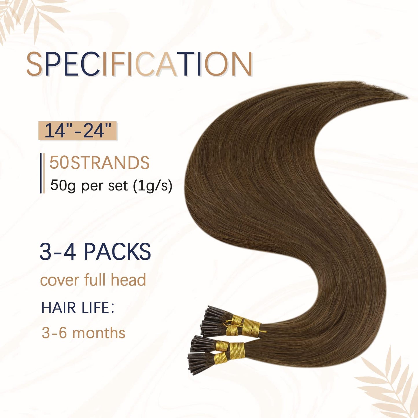 RUNATURE Remy I Tip Hair Extensions Human Hair Brown I Tip Hair Extensions Full Ends Short Itips Human Hair Extensions Pre Bonded K Tip Hair Extensions Real Human Hair Straight 14 Inch 50g 50s