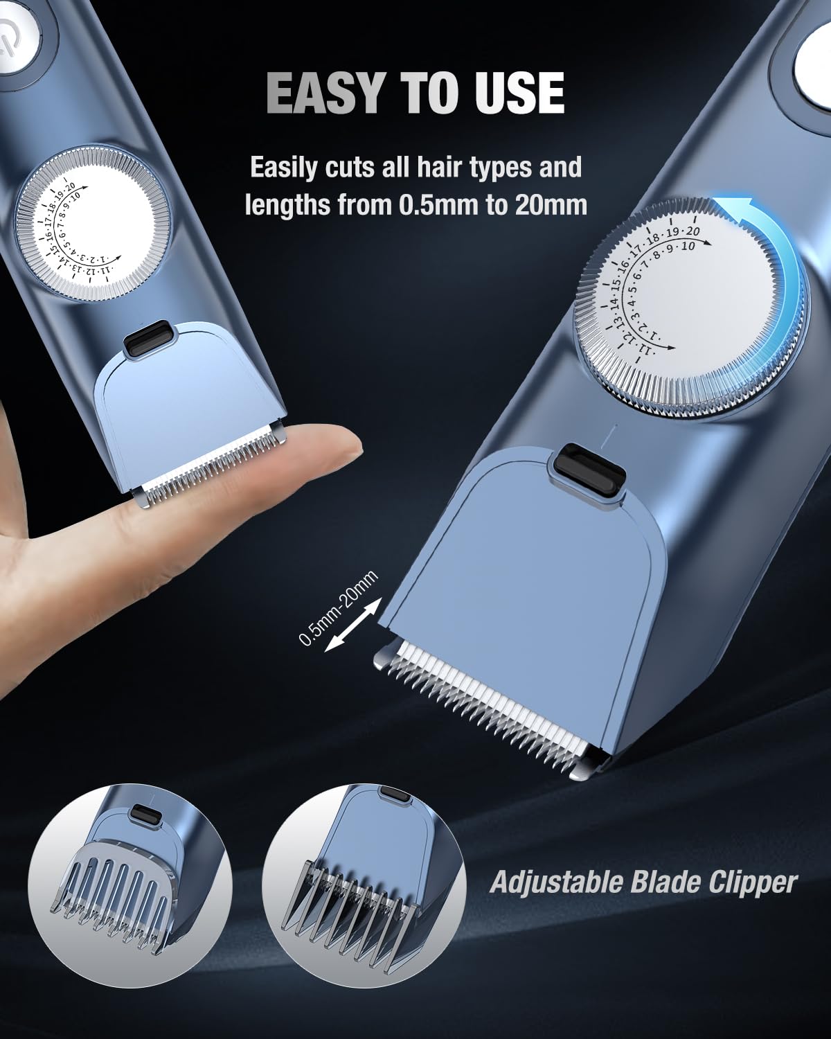 Sejoy Beard Trimmer for Men, Hair Trimmer for Men Cordless Hair Clipper for Mustache Body Hair Cutting Hair Clippers with LED Display for Men Women Kids Clippers for Hair Cutting, Blue