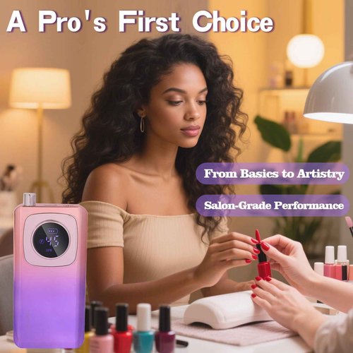 Kylara Electric Nail Drill Professional,45000RPM Portable Nail Drill Kit Cordless E Filer for Acrylic Gel Nails Polishing Removing with LED Display,Low Noise Electric Nail File for Salon&Home