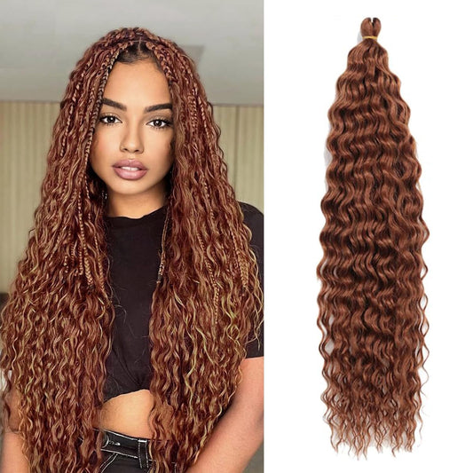 Ocean Wave Crochet Hair 24inch 4packs Deep Wave Crochet Hair Ocean Wave Braiding Hair Crochet Braids Synthetic Braids Wet and Wavy Braiding Hair For Black Women (#30, 24inch4packs)