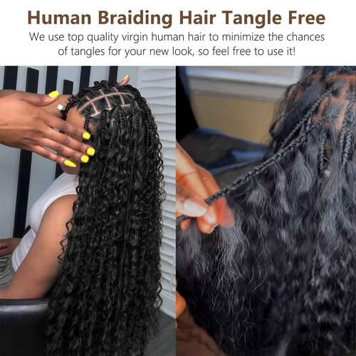 Human Braiding Hair for Boho Braids Deep Water Wave Crochet Hair Extensions Boho Hair for Braiding 12A 110g 2 Bundles/Pack Natural Color Pre-Stretched 16 Inch