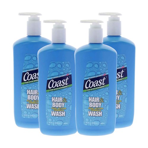 Coast Classic Scent Body Wash - Dual Action Formula Shampoo and Shower Gel - Deep-Cleansing Gel Texture - Hydrating Body Wash - 4 pc