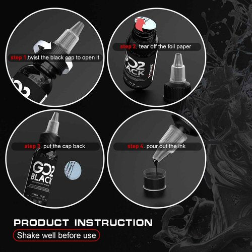 Xtreme GO2 Tattoo Ink 1OZ / 30ML Intense Black for Bold Fillings Highly Concentrated Smooth Application Vegan for Tattoo Artists