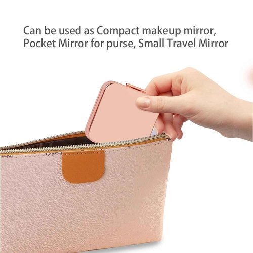 PDOZV Small Compact Mirror, Rosegold Square 2.8”×2.8” Metal Frame Smooth Style Double Sided Mini Magnifying 1X/2X Mirror for Purse Can be Used as Gifts for Woman (RG01)
