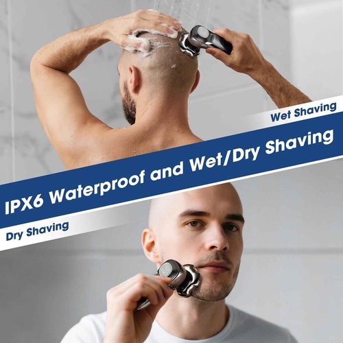 Suttik Head Shavers for Bald Men, 6-in-1 Electric Razor, IPX6 Waterproof Shaving Grooming Kit for Balder - LED Display & Magnetic 5D Rotary Shaver